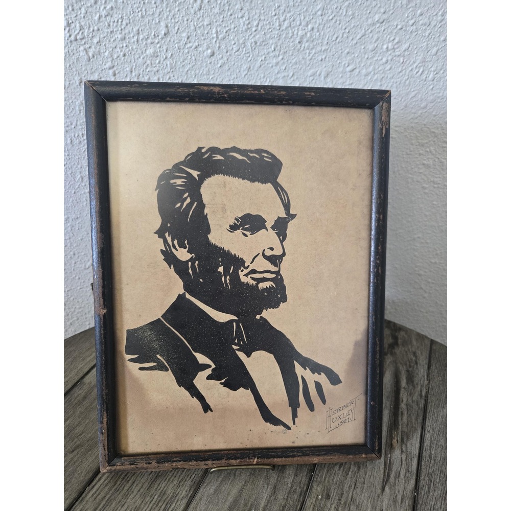 Antique Silhouette Abraham Lincoln Signed Herbert Luxley 1921 11.5"x9" President